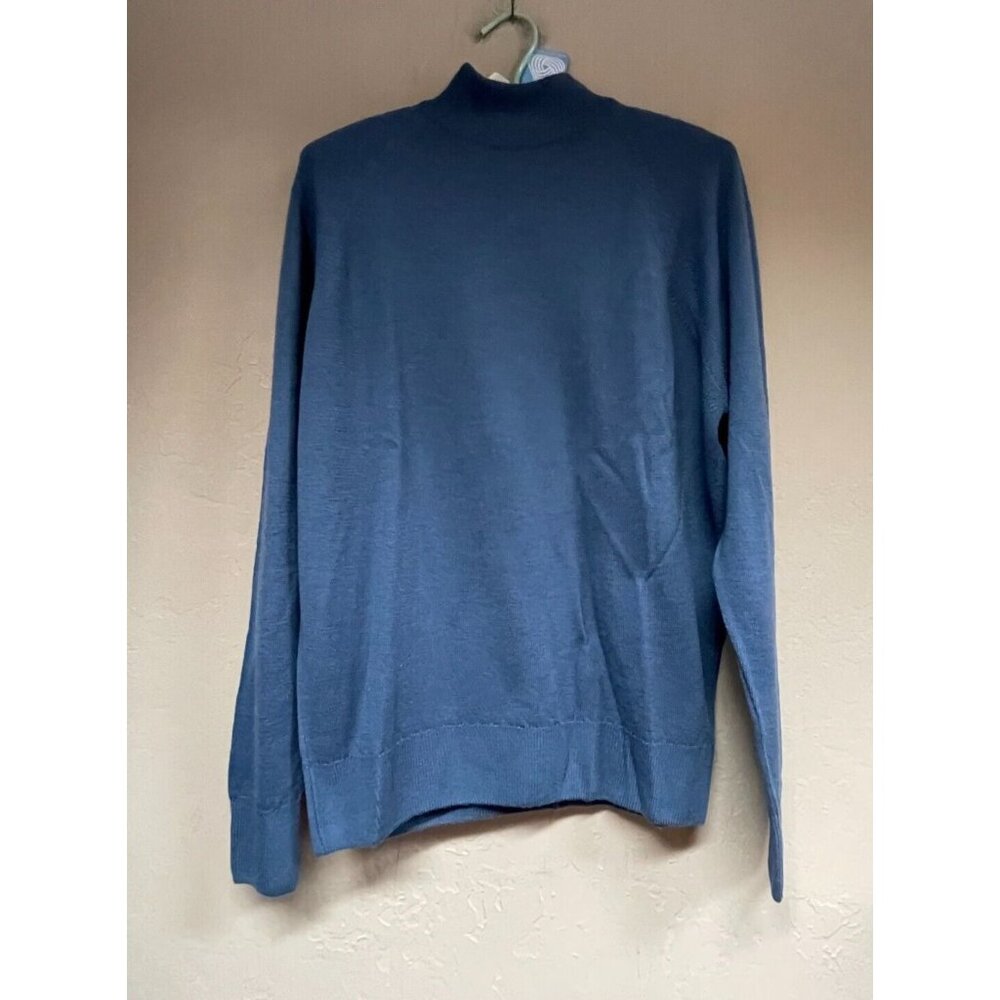 New Woolmark Men's Size 42"/107cm Blue Mock Neck Pullover Knit Sweater Lambswool